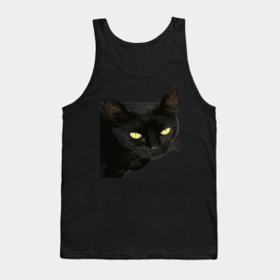 Black Cat With Beautiful Yellow Eyes Vector Art Cut Out Tank Top